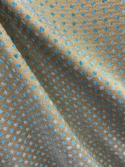 TURQUOISE BLUE GOLD DIAMOND CHENILLE UPHOLSTERY BROCADE FABRIC (56 in.) Sold BTY