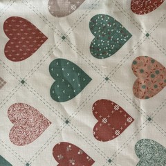 2.5 Yd x 44” Wide Marti Mitchel Cotton Fabric Hearts on Ecru Background