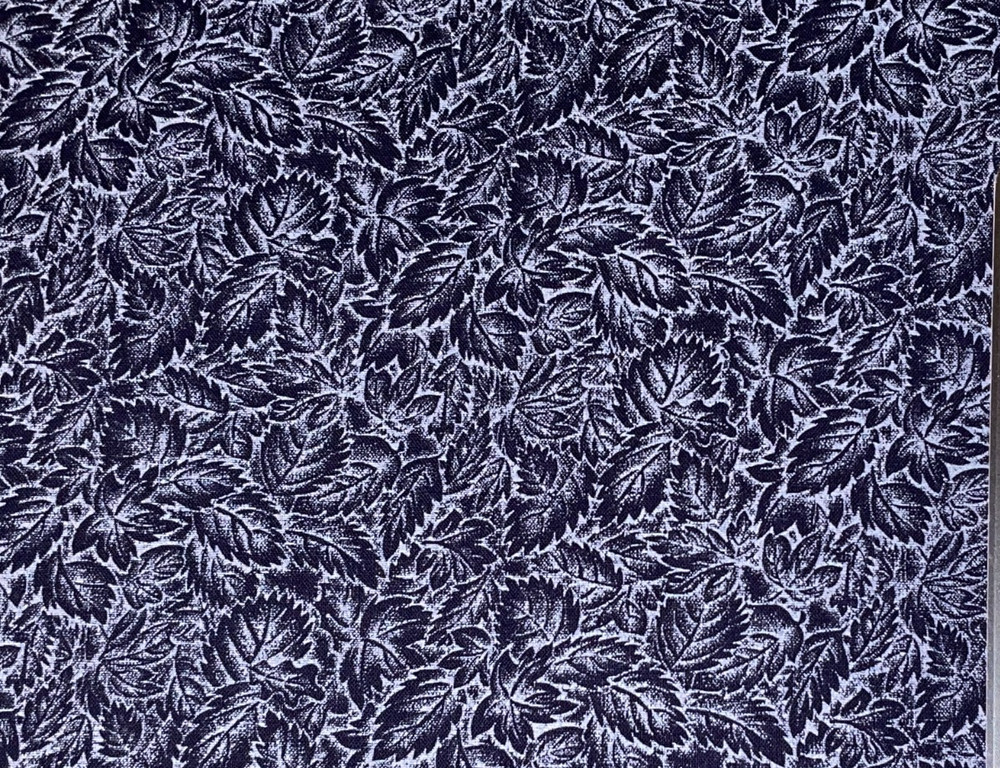 2/3 Yd Blue Tone on Tone Leaves Floral Cotton Quilt Fabric Vintage 23″ X 44″