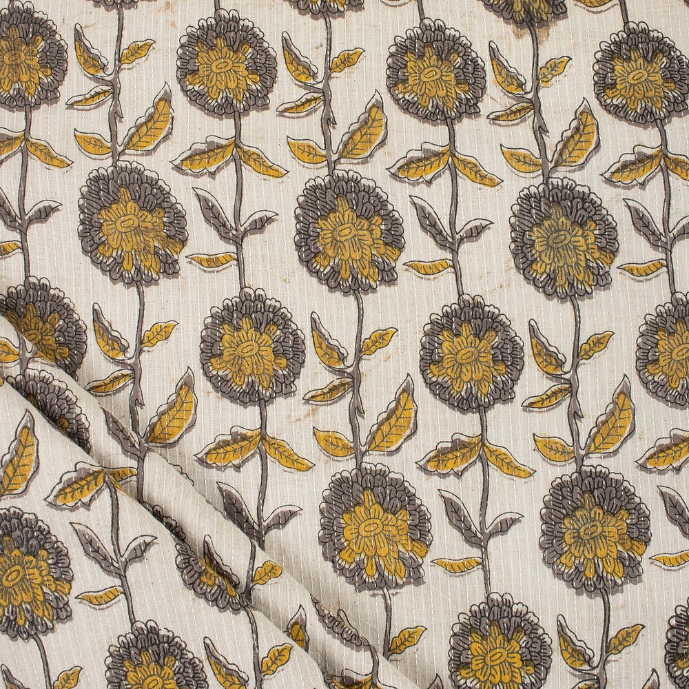 Hand Block Kantha Floral Print Fabric Indian 100% Cotton Modern Mud Cloth Yard