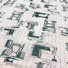 Antique Sewing Machine Fabric 55″ L X 44″ W 1.5 Yard Green Monochrome Vtg 1993