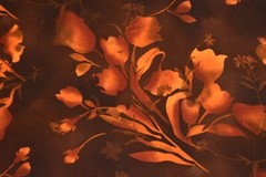 Vtg. 5 Yards Floral Dress Fabric Warm Autumn Brown Orange 60″ Wide Nice Drape