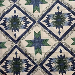 3+Yd Vtg 90WX115L Floral Cotton FABRIC Large Cheater QUILT TOP Panel Blue Green