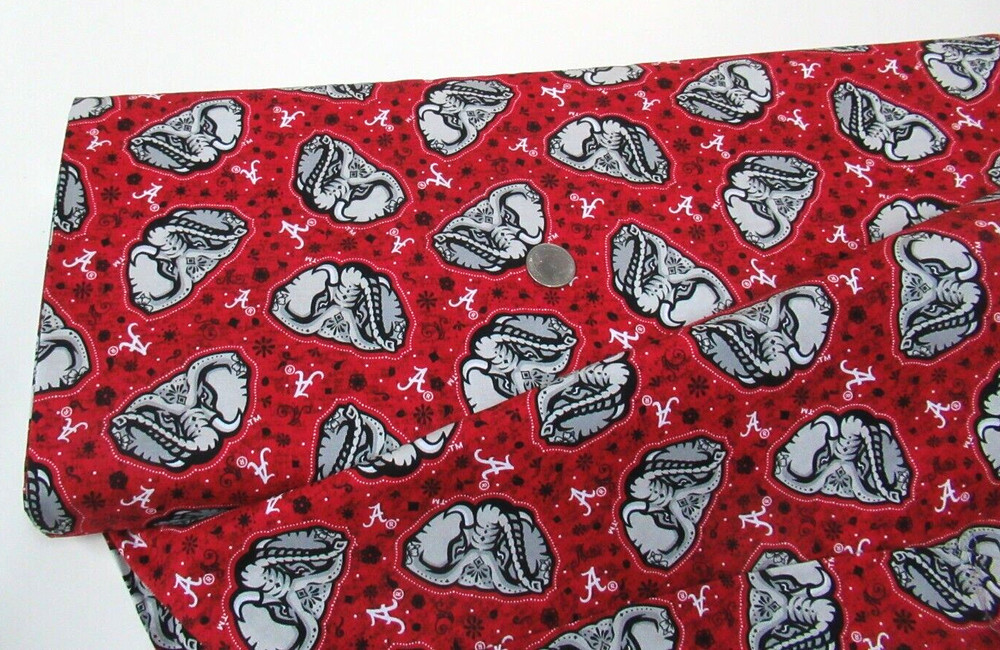 Exclusive NCAA ALABAMA ELEPHANT cotton fabric BY THE YARD (1193) BAMA BIG AL