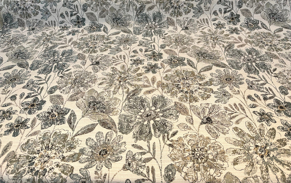 Swavelle Happy Note Blue Stone Floral Chenille Upholstery Fabric By The Yard