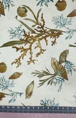 B123 3 1/2 Yards WAVERLY Coral Shell Spa HOME DECOR Cotton 45 Tan Teal Brown