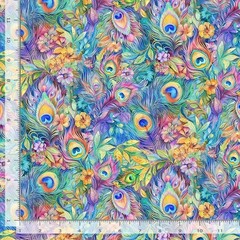 Wild Beauty Fabric | Fantasy Peacock Plume & Floral | Timeless Treasures YARD