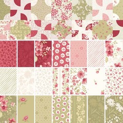 STUDIO E – Elizabeth by Max Tate – Strawberry Toss – Sage ,1/4 yard