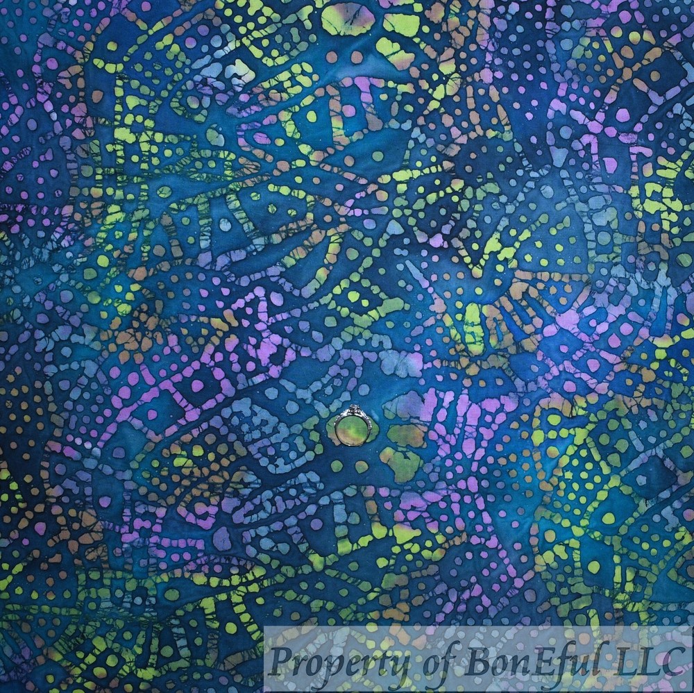 BonEFul FQ Cotton Quilt Green Aqua Blue Purple Retro Print Batik Texture Blender