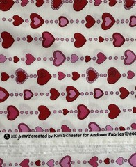 Fat 8 Scrap 9×22 “Try Me” Valentine Fabric “Love Me Do” Beaded Hearts on White