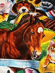3.5 Yd. Farm Animals Dogs Horses Cows Sheep Cats Roosters 42″ Wide Cotton Fabric