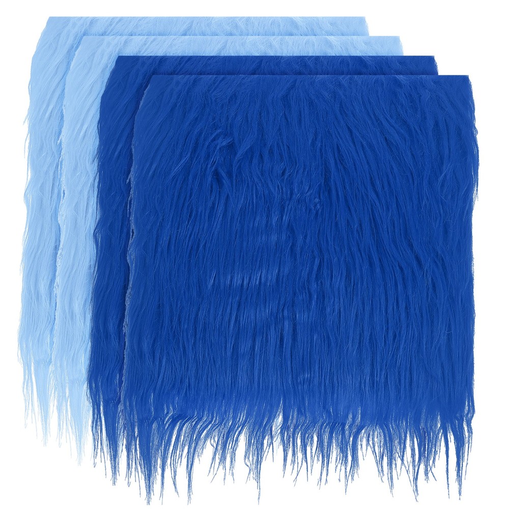 4 Pcs 10″ x 10″ Plush Faux Fur Fabric Square Faux Fur Patches, Blue,Light Blue