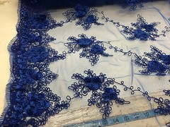 Royal Blue 3d Ribbon Flower Rosettes On A Mesh Lace.36x50inches.bridal-wedding.