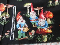 2 half yd fabric pieces OOP unique Michael Miller gnomes traveler and mushrooms