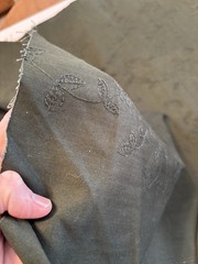 Dark Green Fabric Herringbone Weave; SameTone Embroidered Leaf Vine (3 Yds X45”)