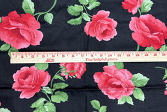 Red Green Large Scale Rose Floral Black Sateen Fabric Gertie BTHY #61