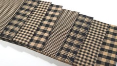 Primitive Antique Black Tan Halloween Homespun Plaid Quilt Doll Fabric Scrap Lot