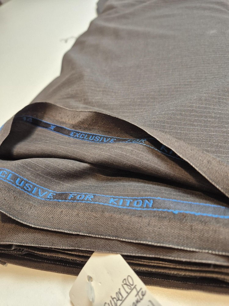 Kiton Super 180 Wool Suiting Fabric Brown Pinstripe 10 Yards England Tailoring