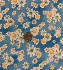 Daisy Floral Fabric By RED Original Designs White Yellow On Distressed Blue BTHY