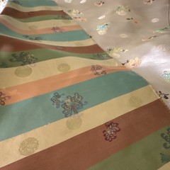 Asian brocade fabric Silver with yellow, pink, Blue,flowers. Wide 28” BTY