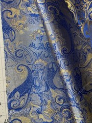 Blue, Gold & Dark Blue 1/2 Yd 36” Wide Silk Brocade Fabric