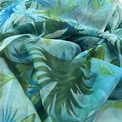 Floral Turquoise Sheer Voil 3 1/2 Yards 45″ Wide Very Nice