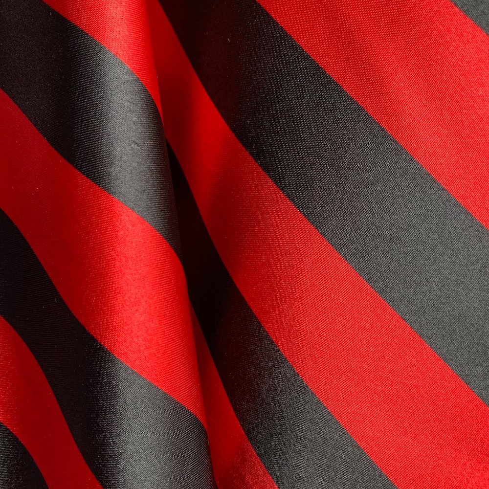 Annie RED & BLACK 1″ Stripes Pattern Polyester Light Weight Satin Fabric by the