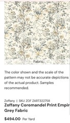 Zoffany Coromandel Empire Grey Fabric-sold By The Yard-35 Yds-Retail $494 A YD