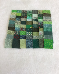 50 DIFFERENT GREEN 1 1/2-INCH CALICO FABRIC QUILT SQUARES – MANY VINTAGE