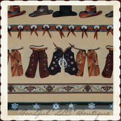 BonEful Fabric FQ Cotton Quilt Brown VTG Antique Texas Boot Hat Stripe Holiday S