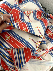 3Yd 45X109 Vtg Blue Orange Gold SW Southwestern Aztec Stripe Quilt Fabric Cotton