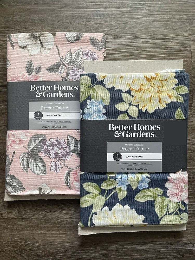 New Better Homes & Gardens 2 Yards 100% Cotton Duck in Flower Garden Blush, Blue