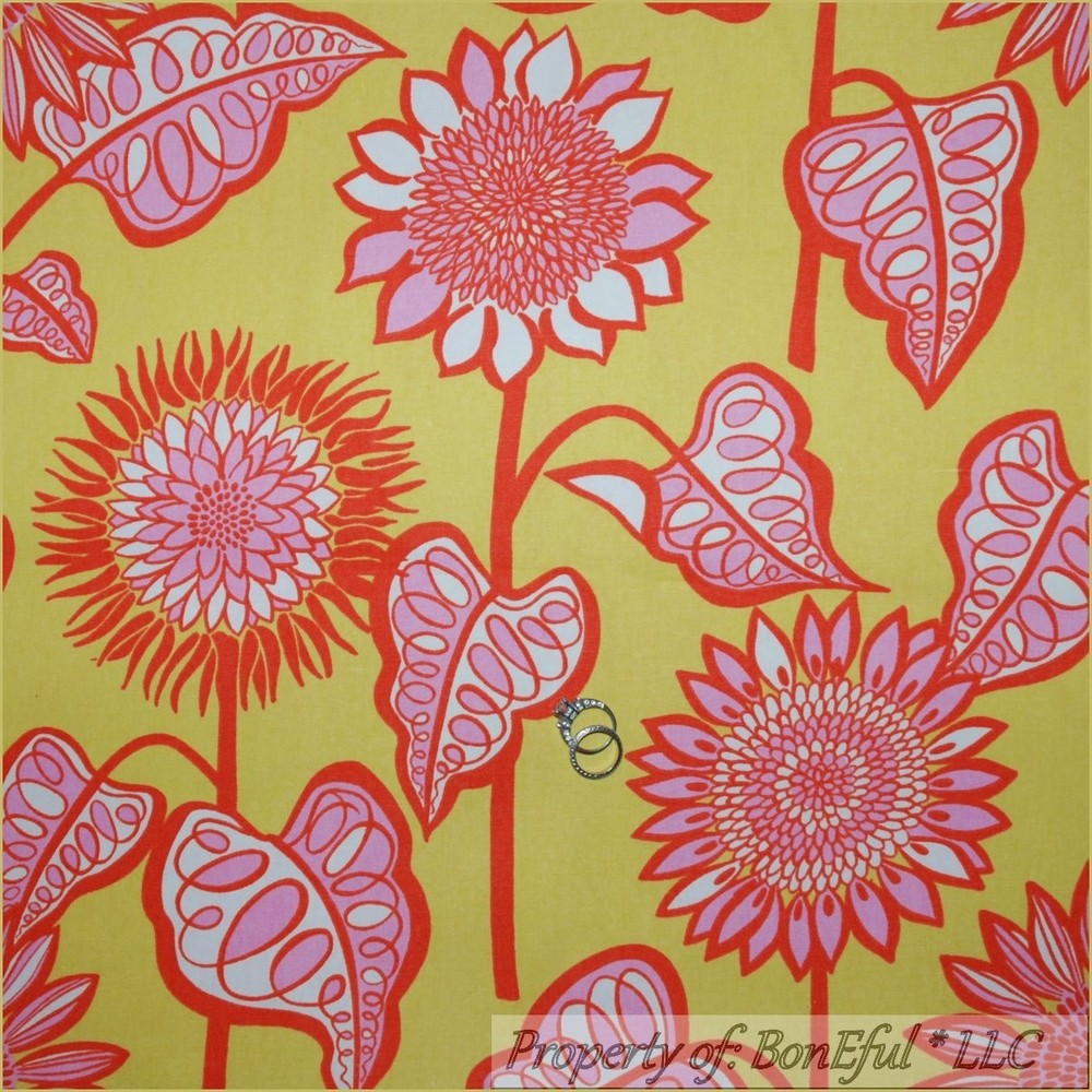 BonEful Fabric FQ Cotton Home DECOR Yellow Orange Pink Large Print Sun*Flower US