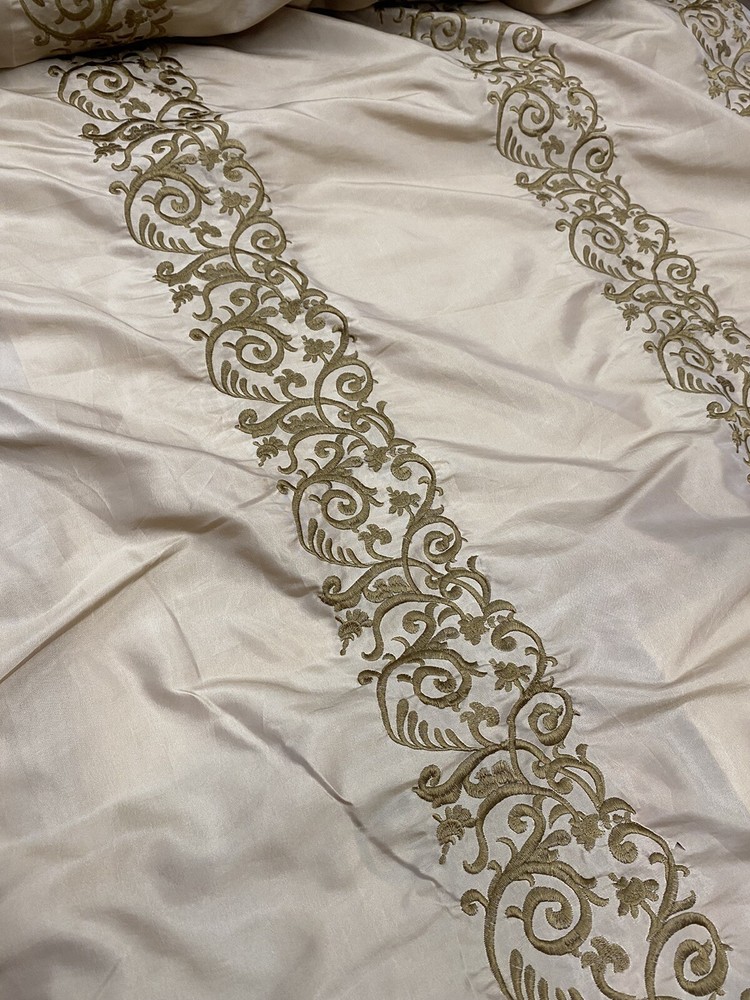FAUX SILK EMBROIDERED~DRAPERY UPHOLSTERY Gold By The Yd