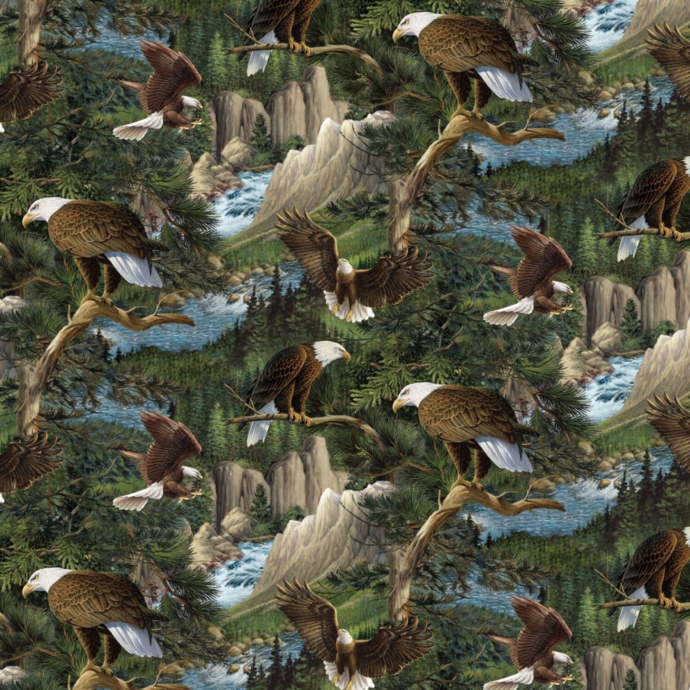 Last 1 Yard 15 Inches Wild Wings Flying High Eagles in The Tree Cotton Fabric