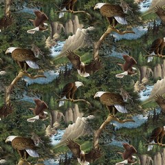 Last 1 Yard 15 Inches Wild Wings Flying High Eagles in The Tree Cotton Fabric