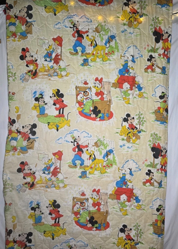 Vintage Walt Disney Productions Mickey and Friends Quilted Fabric Panel