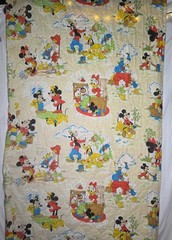 Vintage Walt Disney Productions Mickey and Friends Quilted Fabric Panel