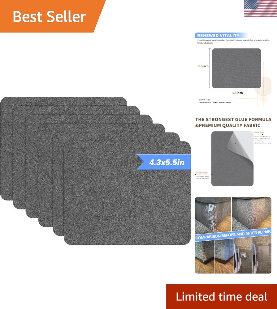 Gray Microfiber Self-Adhesive Sofa Patches – 6 Pack for Fast Repairs