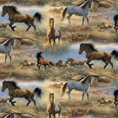 WILD HORSES RUNNING ~ Variety of Horses in a Desert Landscape, on the Range