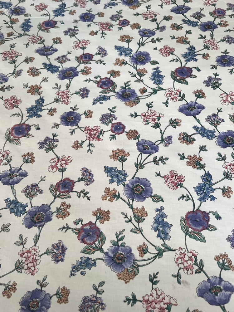 Floral Fabric Printed Polished Cotton Botanical Upholstery Drapery Purple White