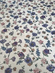 Floral Fabric Printed Polished Cotton Botanical Upholstery Drapery Purple White