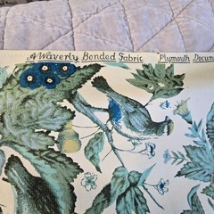 Vintage Waverly Fabric Remnant Plymouth Document Blue Yellow Green Birds READ DS