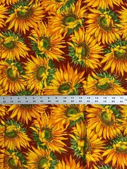 Sunflower Fabric Red Yellow Green By 1/2 or 1 Yard x 44″ Cotton