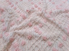 Blush Pink White Vtg Chenille Bedspread Fabric 18×24″ Geometric Diamond Puffs