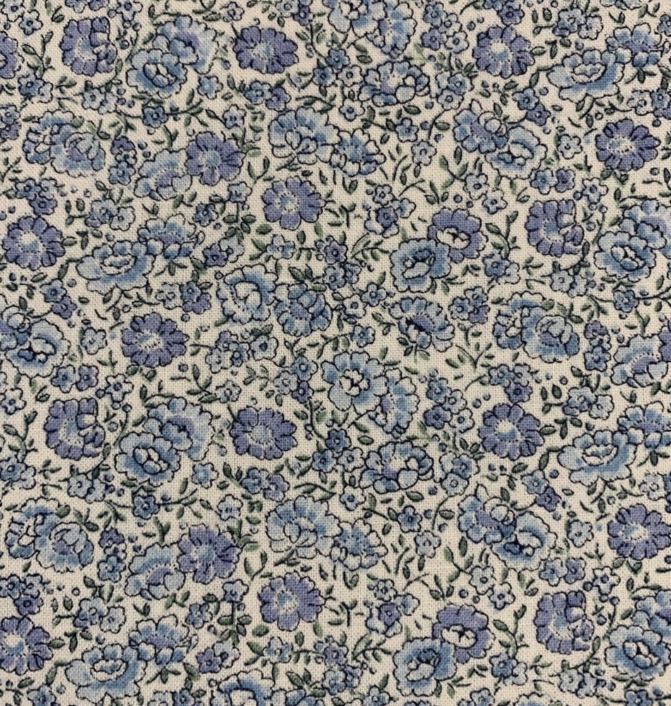 Vtg Floral Calico Fabric By Fabri-Quilt Blue Green White Cottagecore BTHY