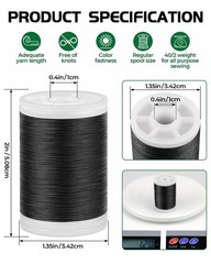 330 Yards FIVEIZERO Extra Strong Upholstery Thread,Black Bonded Nylon Black