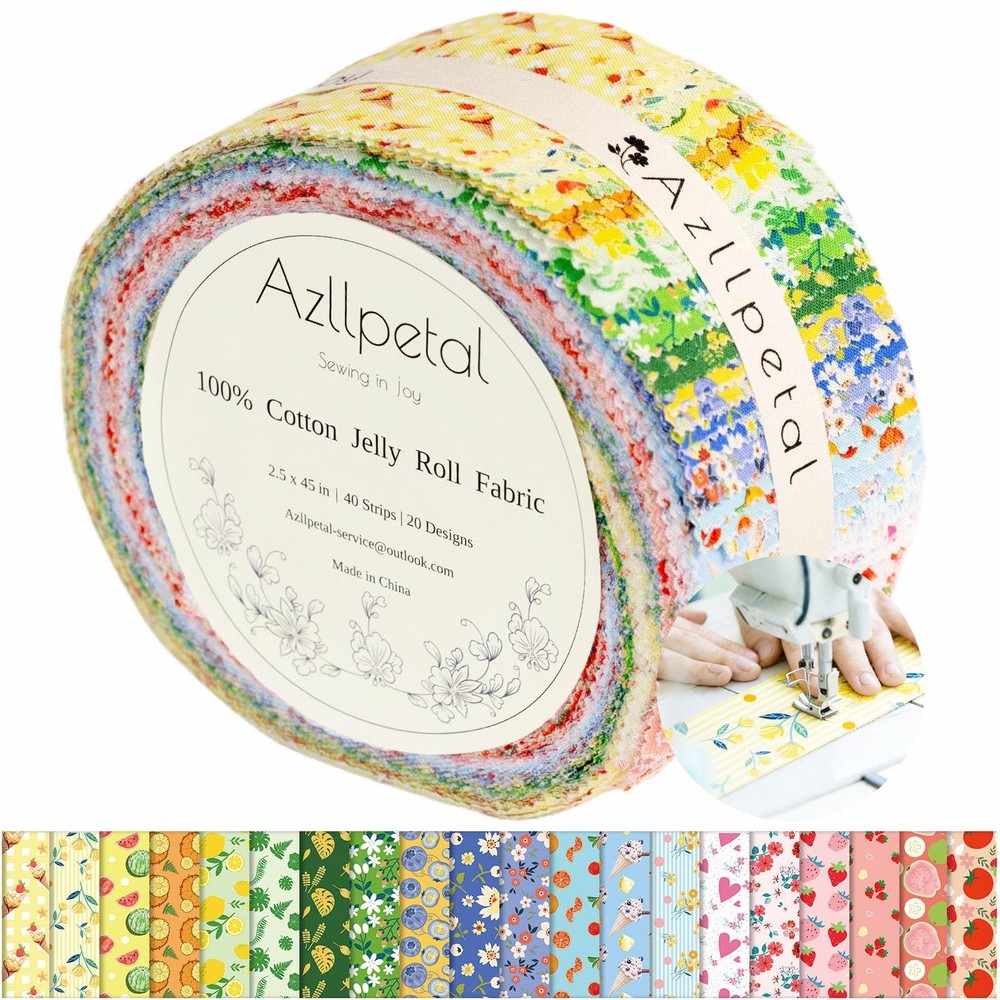 40 PCS 2.5×45 Inch Rainbow Jelly Roll Fabric Cotton Quilting Beach Carnival