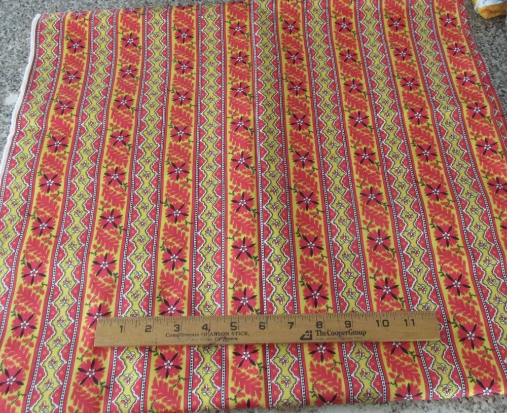 2 yard x 44″ Quilt Fabric Hamil Textiles Bright Red Yellow Stripes Flowers