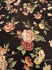 Fabric VIP Pink Burgundy Green on Black Cotton Screen Print 2 and 2/3 Yards x 44